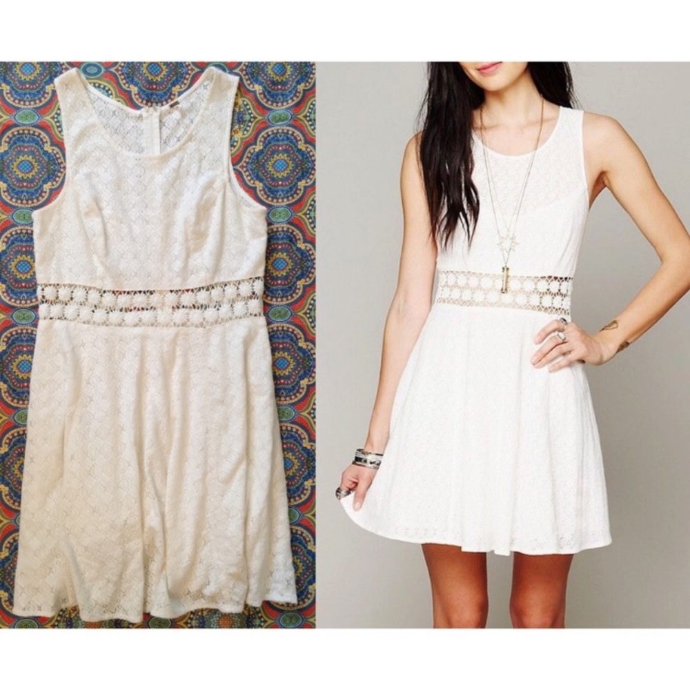 Free People lace cut out dress white mini
